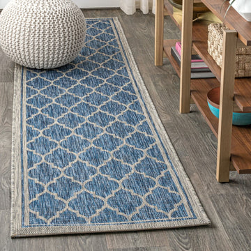 Trebol Moroccan Trellis Textured Weave Indoor/outdoor Runner Rug